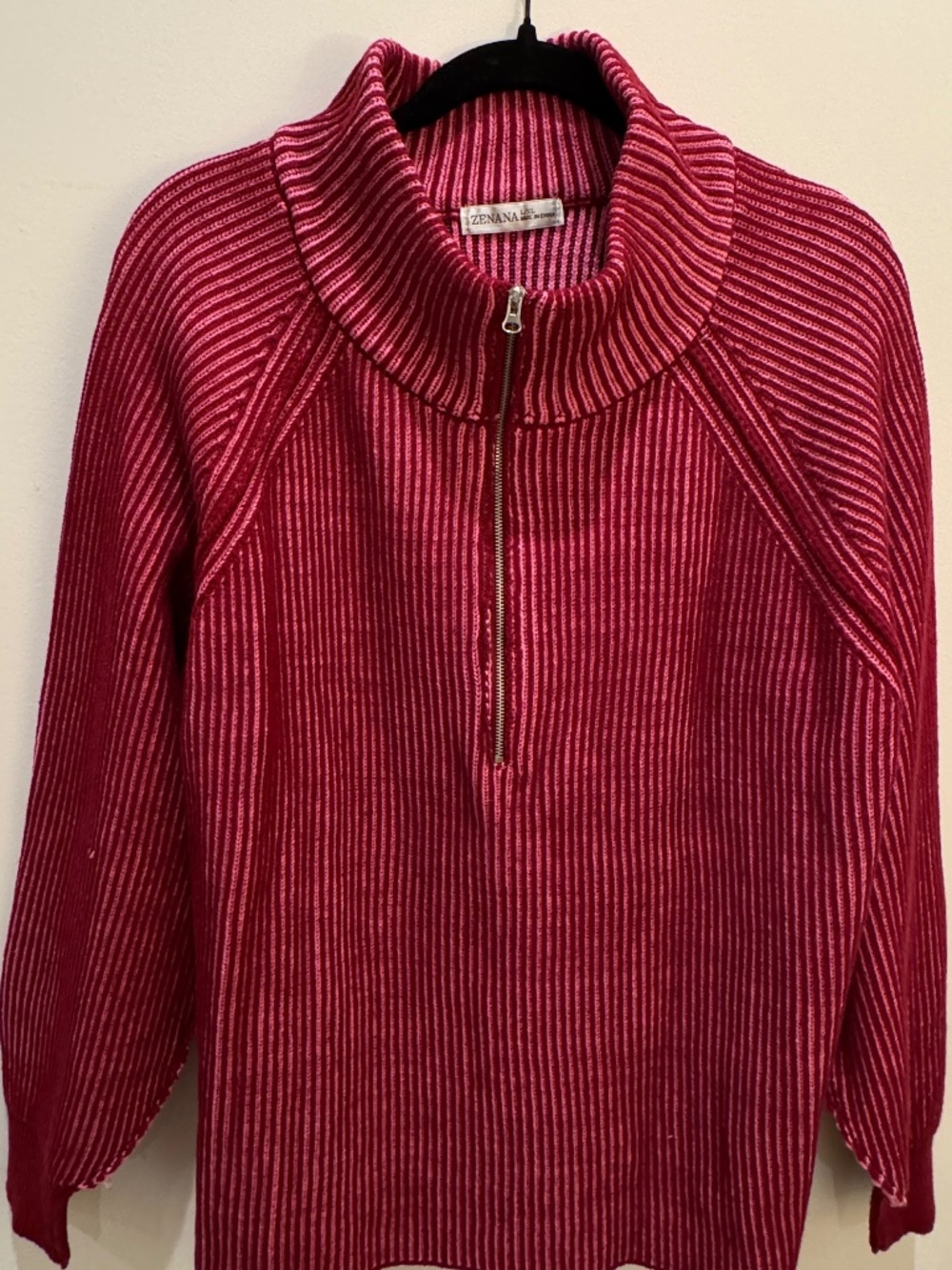 Zenana ribbed two-tone half-zip sweater